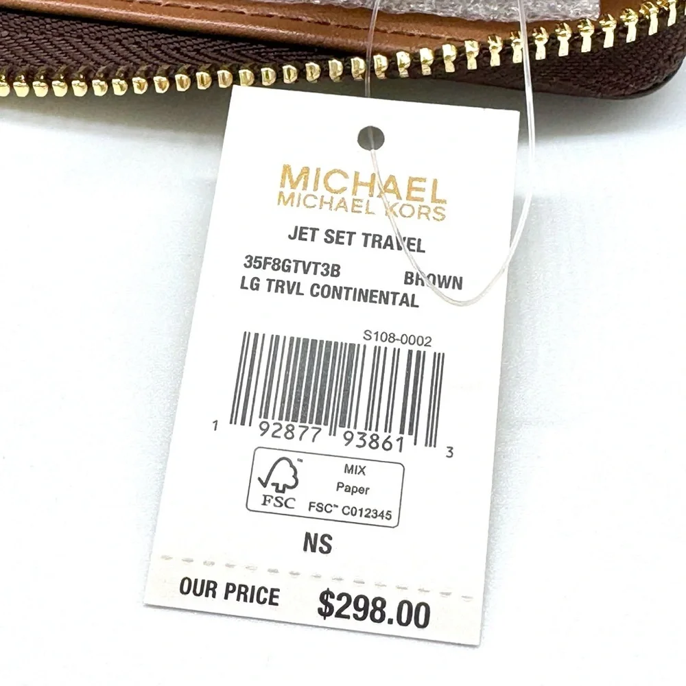 Michael Kors Large Jet Set Travel Signature Continental Wallet Wristlet Brown